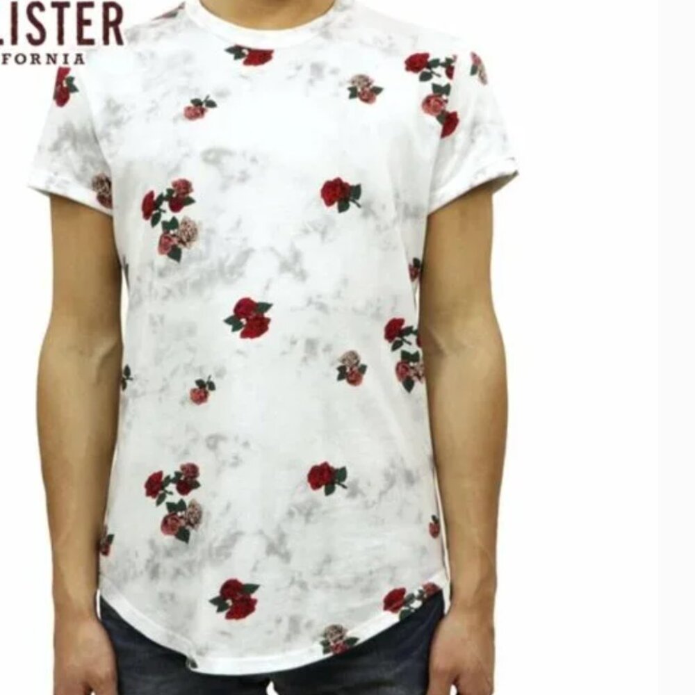 Men's Hollister Rose Print Tshirt w/Curved Hem - Size M